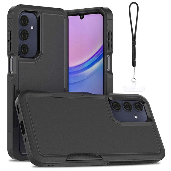 Dteck Case for Samsung Galaxy A16 5G, Heavy Duty Rugged Shockproof Protective Phone Cover with Lanyard Stap & Phone Tether Tab,Black