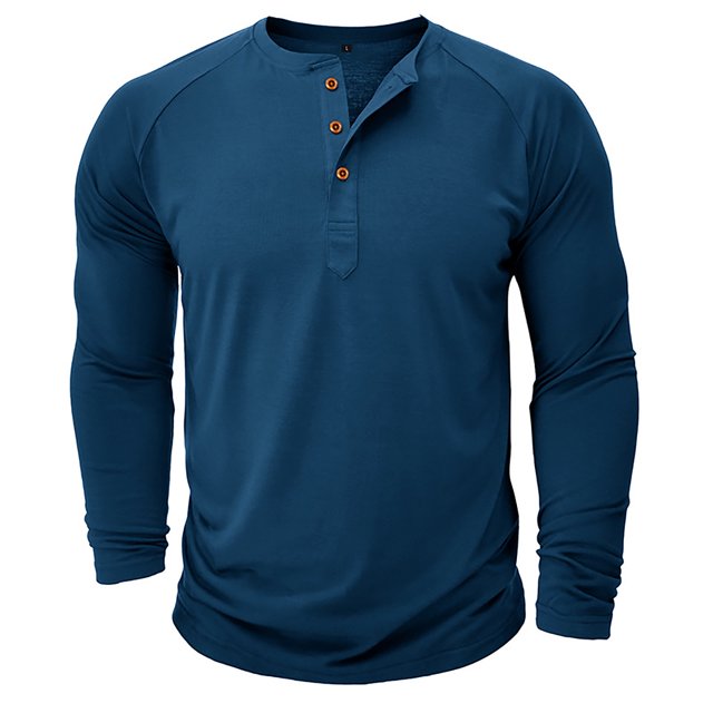 Men's T-Shirts Solid Color Long Sleeve Casual Loose Dark Blue Fall Tops size S