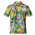 thumbnail image 3 of Funny Tropical American Cat Polo Shirts For Men Floral USA Flag Shirt Mens Polo Shirts Short Sleeve Button Up Golf Shirts, 3 of 7