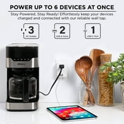 Merkury Innovations 6 Outlet Surge Protector with EU Travel Adapter, 3 AC Outlets, 2 USB-A & 1 USB-C