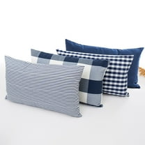 Weerihhol Pillow Cover Navy Blue Decorative Pillow Cover With Plaid Farm Throw Pillows