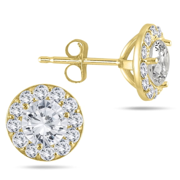 SZUL Women's 1 Carat TW Diamond Halo Earrings in 14K Yellow Gold (J-K-L Color, I2-I3 Clarity)