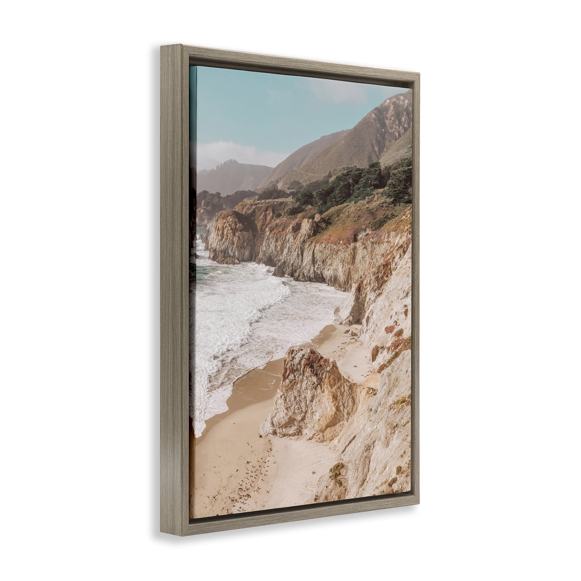 Stupell Industries Rocky Ocean Cove Landscape & Nature Photography Brown Floater Framed Canvas Art Print Wall Art, 21 x 31