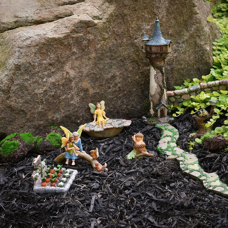6pc Mini Wood Moss Rock Boulders Outdoor Fairy Garden Terrarium Landscape Decor
