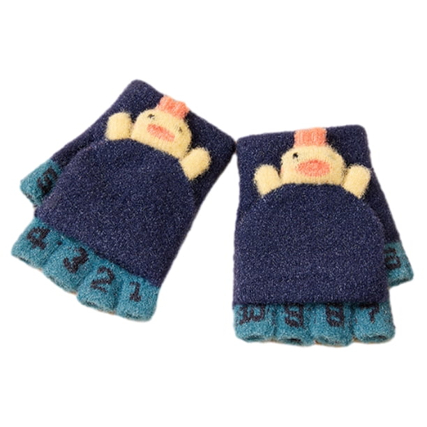 Guantes convertibles con parte superior abatible y estampado de pollo para niños, guantes de punto cálidos sin dedos para niños y niñas de 2 a 6 años