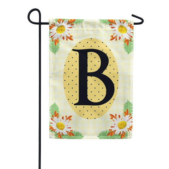 America Forever Spring Monogram Garden Flag Letter B 12.5 x 18 inches Double Sided Vertical Outdoor, Yard, Lawn, Beautiful Bright Summer Flowers, Daisies, White Flowers, Polka Dots Garden Flag