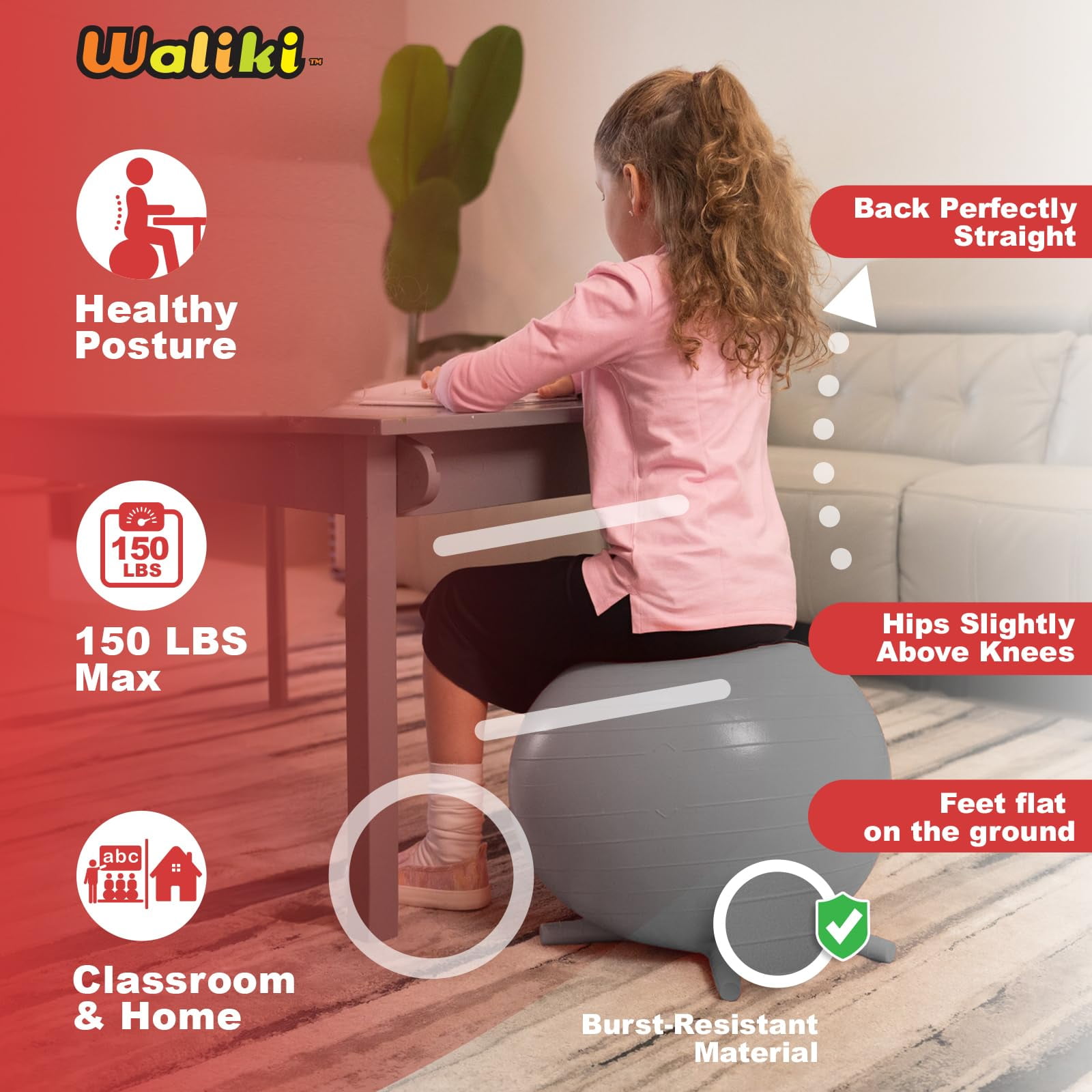 WALIKI Chair Ball with Feet for Kids 4 Pack | Alternative Classroom Seating Ball (18'' - 4 Pack)