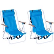 Goujxcy Backpack Beach Chair Set of 2, Folding Camping Chair Beach Lounge Chair Portable Lightweight Outdoor Lounge Chairs Patio Chairs with Cup Holder (Blue)