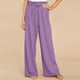 thumbnail image 3 of Pantalones Sueltos Pierna Salvaje Talle Alto Pretina Elástica Bolsillo Lateral Pantalones Fluidos Cinturón Atado Versátil para Mujer Púrpura L, 3 of 6