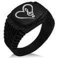 thumbnail image 1 of Stainless Steel Love Music Treble Clef Heart CZ Ribbed Needle Stripe Pattern Biker Style Polished Ring, 1 of 1