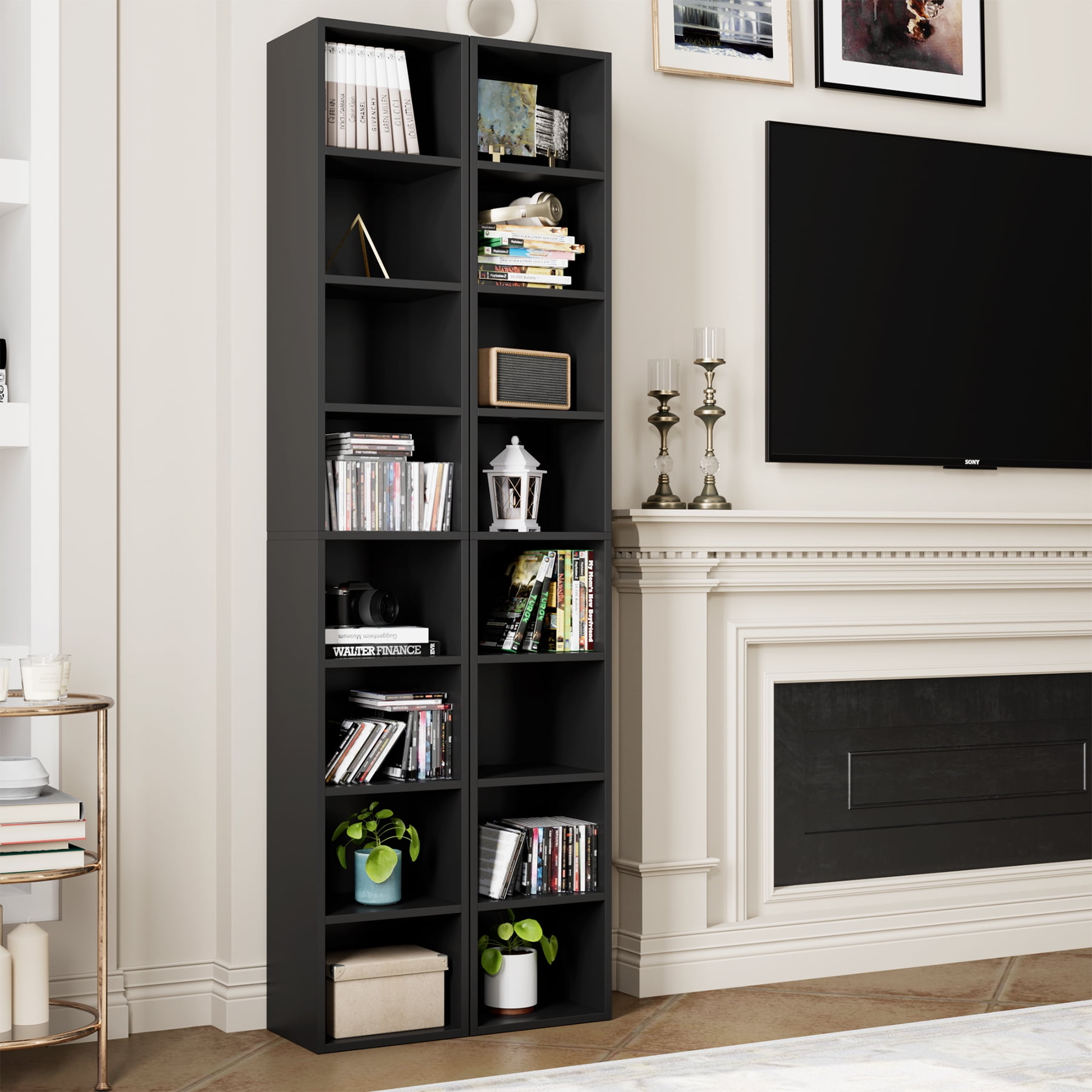 Homfa 8-Tier Wood Bookcase, 71'' Tall Storage Cube Organizer with Adjustable Shelves, Black