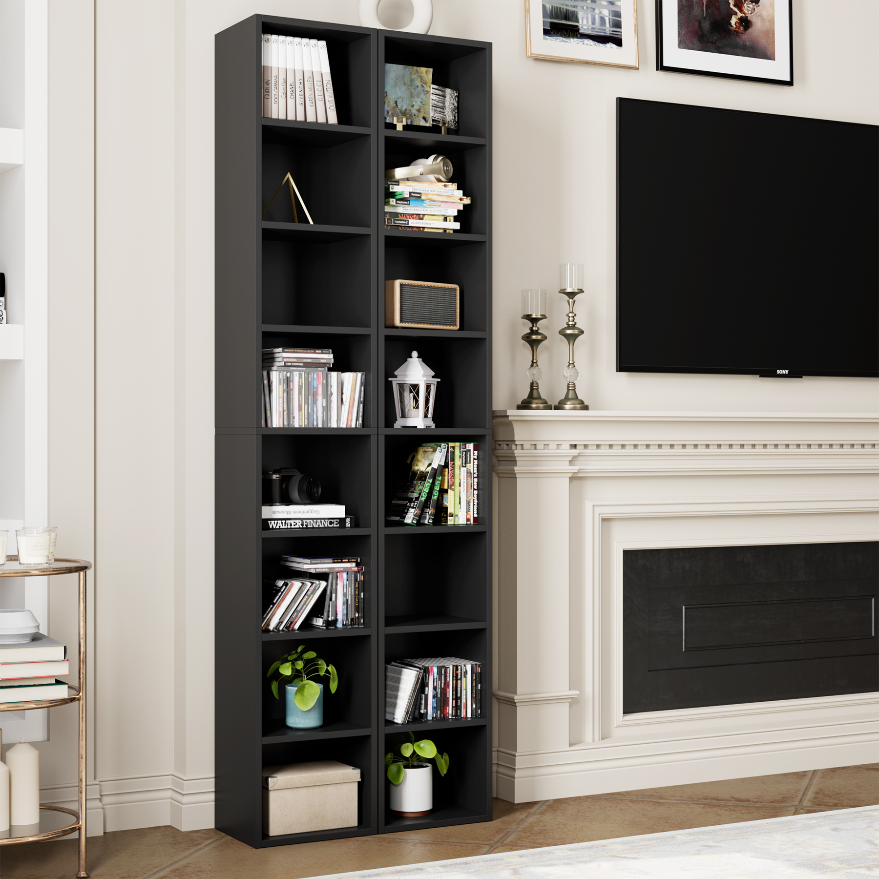 Homfa 8-Tier Wood Bookcase Storage Cube Organizer, Black photo 3