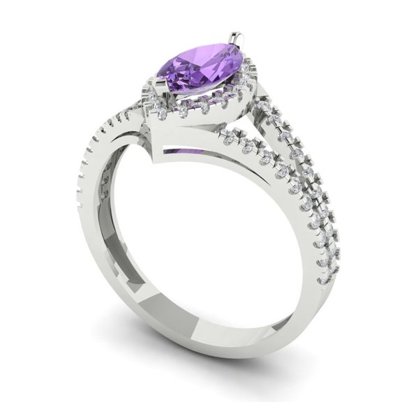 1.2ct marquise cut alexandrite 18k white gold halo Bridal Wedding Engagement Promise Anniversary Ring for Women size 3.75