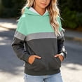 thumbnail image 2 of Girls Color Block Hooded Sweatshirt, Long Sleeve Pullover Hoodie with Front Kangaroo Pocket, Kids Loose Casual Striped Patchwork Tops for Spring Fall Mint Green 9-10 Years, 2 of 6