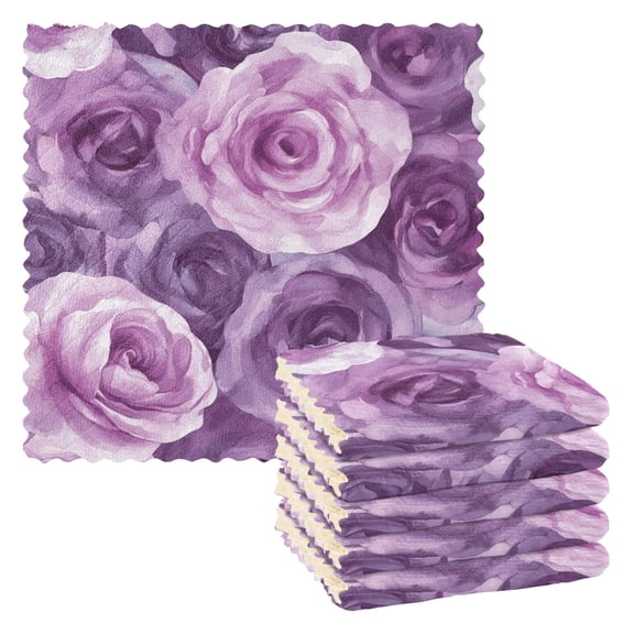 6 Pieces of Kitchen Towels 11x11Inch Kitchen Dish Cloths Kitchen Dish Towels Reuseable Cleaning Cloths Lavender Roses Seamless