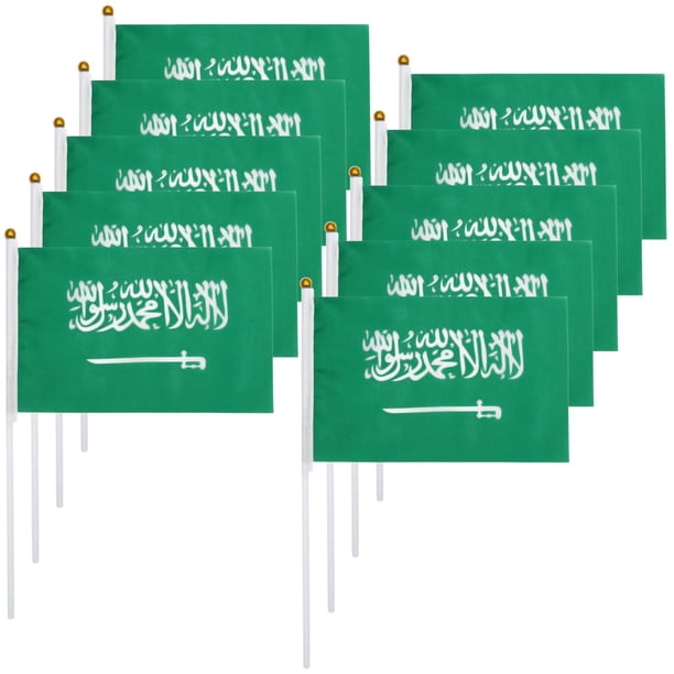 Bandera de Mano Arabia Saudita VentDepot 10Pzas 14x21cm Tela Poliéster Asta Plástico