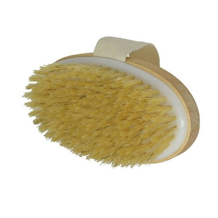 GLiving Oval Dry Bath Body Brush Back Scrubber, Improves Skin's Health, Natural Bristles Body Massager, Perfect for Exfoliating, Detox and Cellulite, Blood Circulation, Good for Health and