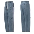 thumbnail image 7 of YLSDY Men's Patch Pocket Wide Leg Jeans, Elastic Waist Drawstring, Classic Loose Fit Denim Pants for Casual Wear Blue XL, 7 of 7