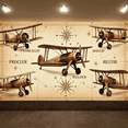 thumbnail image 4 of LUUFILx Vintage Airplane Backdrop for Aviation Themed Party Background Banner Photography Props Birthday Decoration Compass Map Style Party Supplies, 4 of 7
