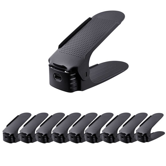 Lot de 10 Supports à Chaussures Muraux Pliables Noirs en Plastique PP - Organisateur de Pantoufles Auto-Adhésif Sans Perçage, Rangement Suspendu 3-en-1 Gain de Place pour la Maison, le Dortoir, derrière la Porte; Multifonctionnel pour les Serviettes