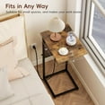 thumbnail image 2 of C Shaped End Table with Charging Station, Adjustable Height Side Table for Couch, Small Sofa Table with Storage Bag, Slide Under Sofa TV Tray Snack Arm Tables for Living Room, Bedroom, Brown, 2 of 9
