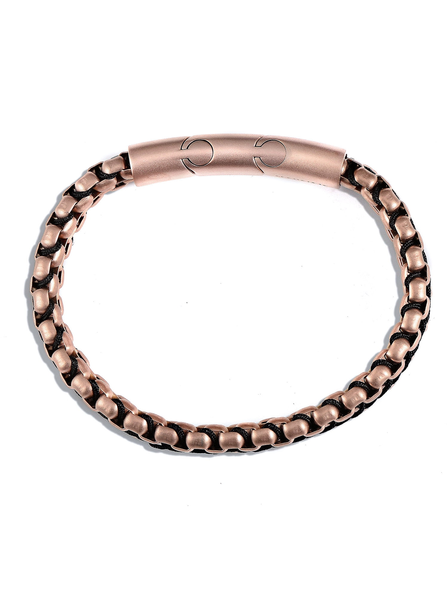 Crucible Jewelry Men's Matte Finish Double Row Box Chain Rose Gold Plated Steel Bracelet (11mm) - 7.75" + 0.5" Ext