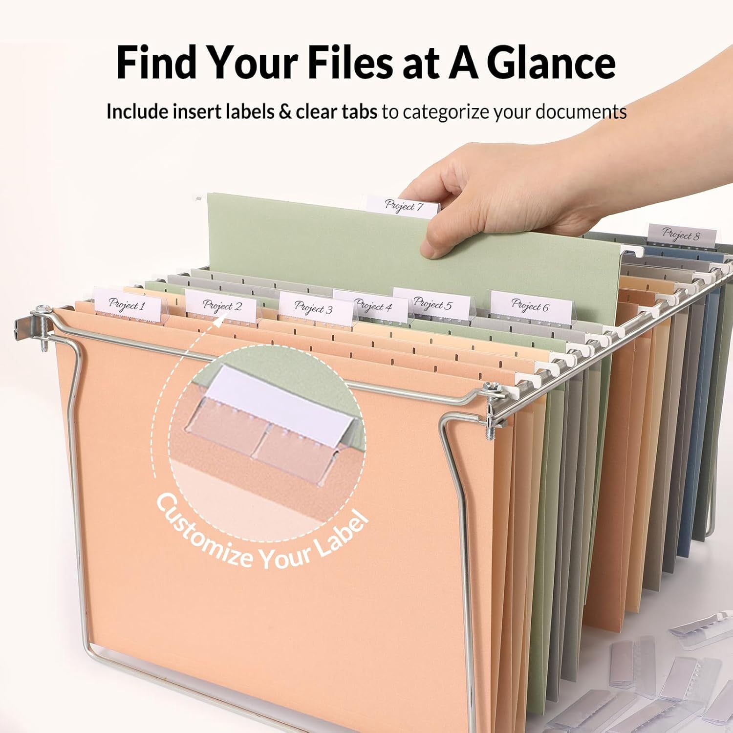 25 Count Hanging File Folders, Pastel Colors, Hanging File Folders Letter Size, Hanging Folders with 1/5-cut Tabs, Designed for Bulky Files, Filing Cabinets, Medical Charts