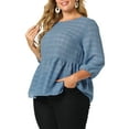 thumbnail image 4 of Agnes Orinda Women's Plus Size 3/4 Puff Sleeve Top Cinched Waist Ruffle Peplum Blouse 2X Blue, 4 of 7