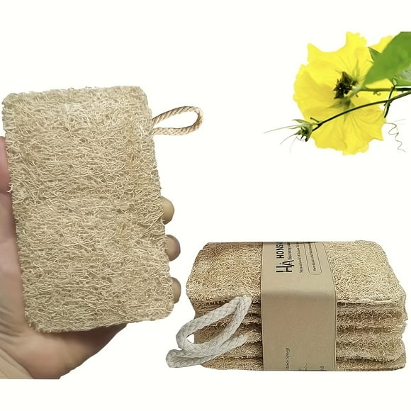 HLONK 1pc High-Quality Loofah Dishcloth - Natural Fiber Kitchen Scrubber for Dishes Pots & Vegetables Lightweight & Durable Rustic Style Hand Wash Only Rectangular Shape with Hanging