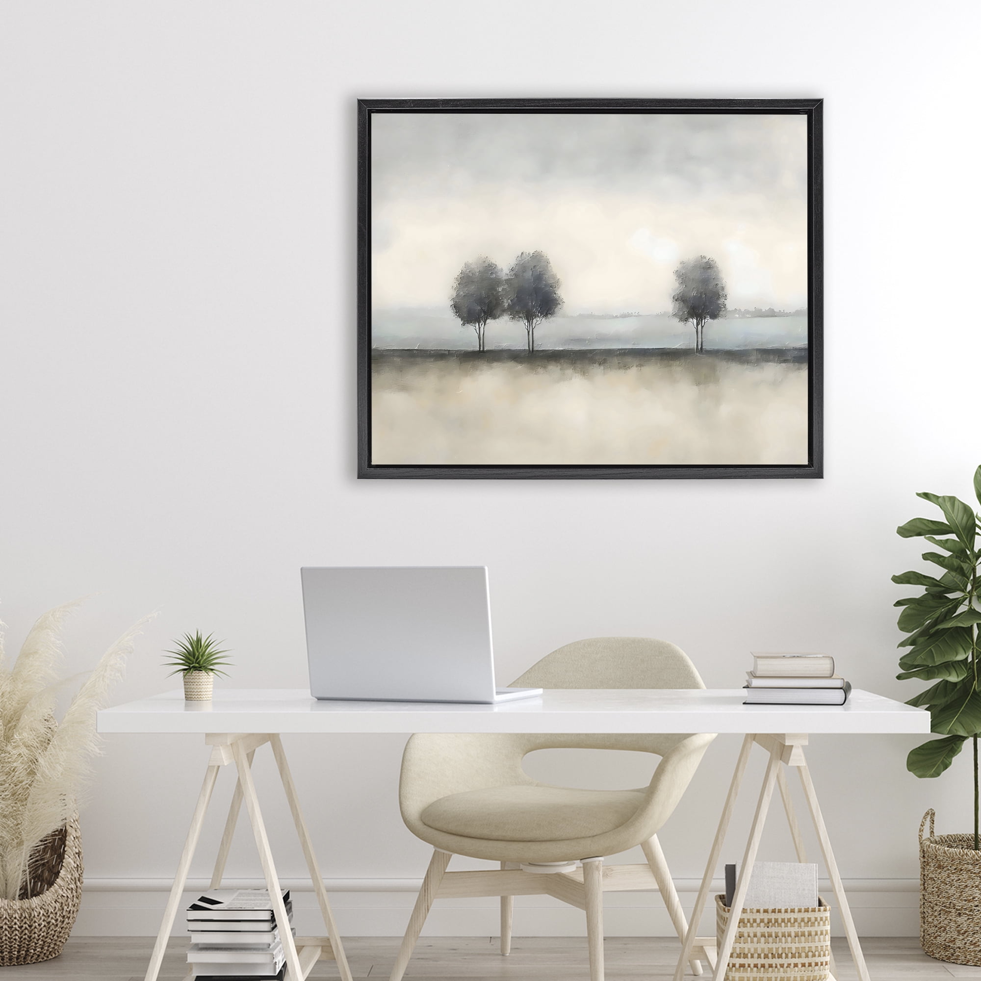 Stupell Industries Muted Trees Horizon Black Framed Floater Canvas Wall Art, design by Riley B