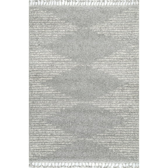 nuLOOM Sadie Moroccan Diamond Tassel Shag Accent Rug, 2' x 3', Gray