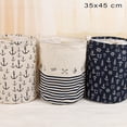 thumbnail image 4 of Chok Nautical Anchor Storage Barrel - Mediterranean Style Cotton and Linen Dirty Clothes Basket for Home Storage -White, 4 of 5