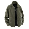 thumbnail image 3 of Corduroy Men's Bomber Jacket Ribbed Textured Stand Collar Zip Up Jacket Loose Casual Outer Coat With Pockets Elastic Cuffs Hoodless Outwear For Fall Winter, 3 of 9