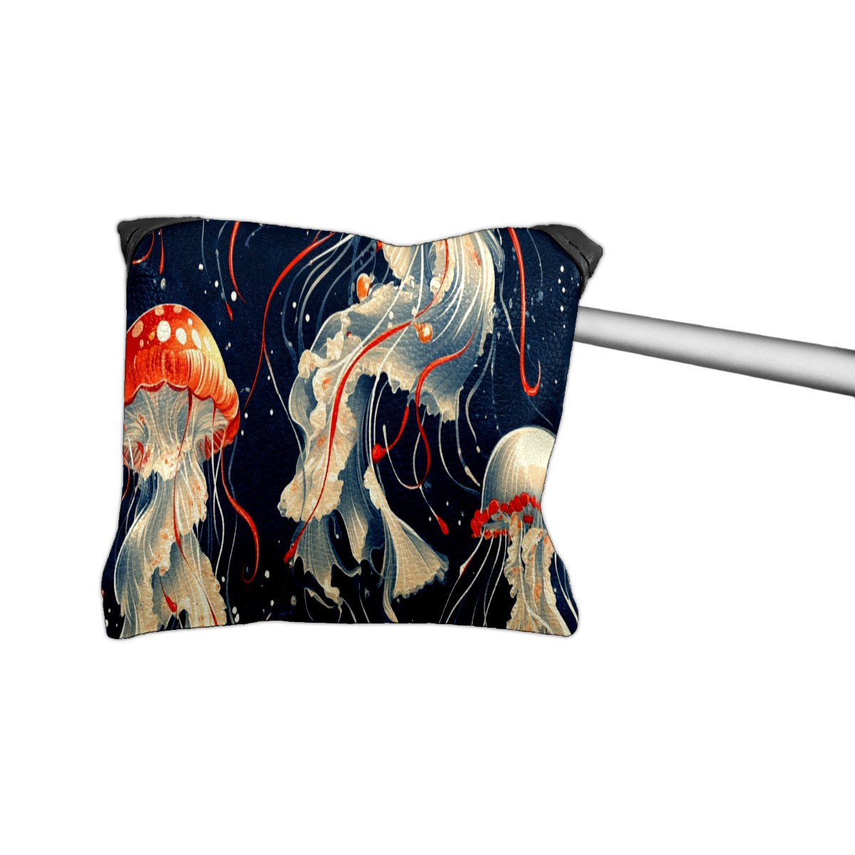 Golf Mallet Putter Cover Premium Leather Waterproof Golf Putter Head Cover with Magnetic Closure Red Jellyfish