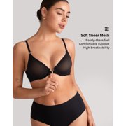 Womens Cosnufy Sheer Front Closure Bra Demi Sexy Seamless Unlined Mesh Underwire Bra