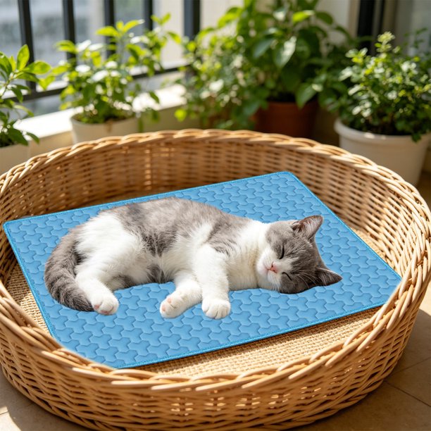 Alfombrilla Refrescante para Mascotas (Perros y Gatos) con Base Antideslizante – Cama Portátil Autoenfriadora para Jaula, Sofá, Suelo, Asiento de Coche – Almohadilla de Hielo Lavable para Alivio En C