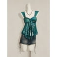 thumbnail image 3 of Teal Floral Print Asymmetrical Hem Tie-Front Peplum Mesh Tank Top For Women, 3 of 8