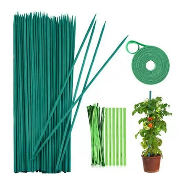Casewin 50Pcs 15inch Garden Stakes Green Bamboo Sticks Decorative Garden Wood Stakes for Plants, Wooden Plant Support Sticks, Small Stakes for Garden with Garden Ties and Nylon Plant Tie Strap