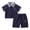 Navy, variant on Little Boys Summer Outfit School Uniform Navy Blue Crest Embroidery Short Sleeve Polo Shirt with Shorts 2 PCS Set(Navy,4-5 Years)
