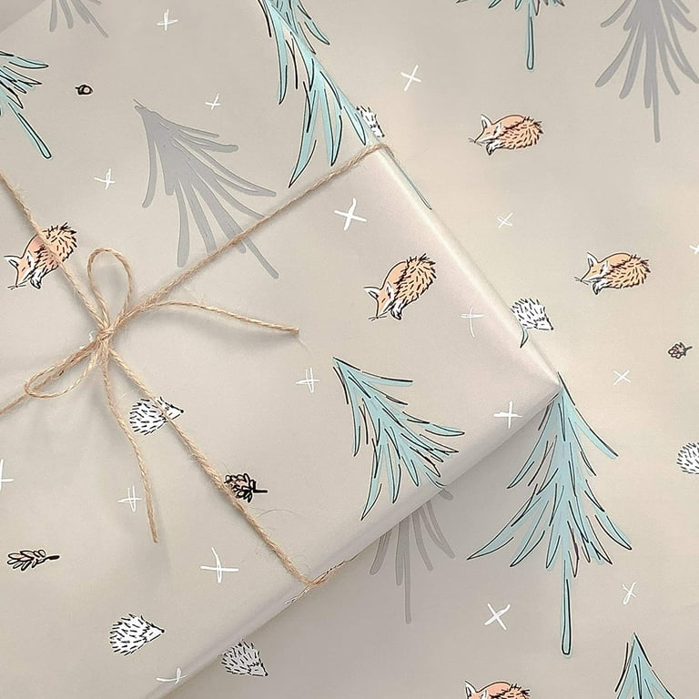 Scandi Winter Christmas Gold & Black Woodland Wrapping Paper