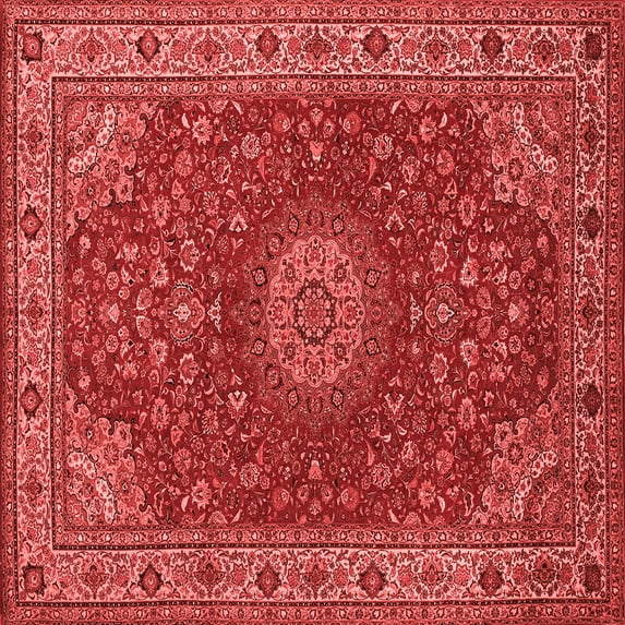 Ahgly Company Indoor Square Medallion Red Traditional Area Rugs, 7' Square