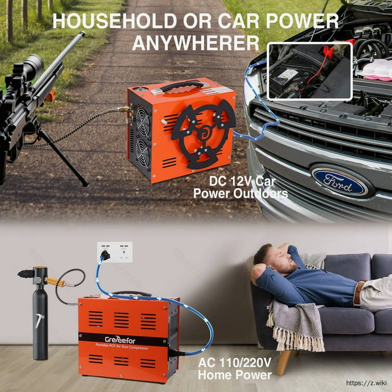 IMeshbean PCP Air Compressor, 4500PSI Portable PCP Compressor, 12V DC 110v 220v Ac Pcp Manual Stop W Built In Fan For Paintball Scuba Bottle