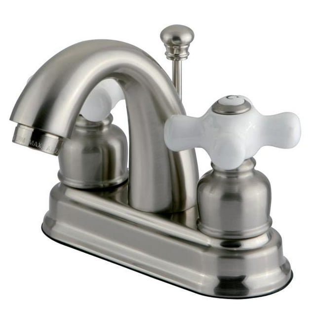 Robinet de Lavabo avec Poignée en Croix de Procelain de 4 Po; Nickel Satiné