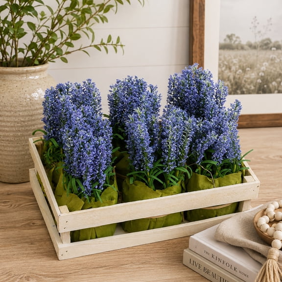 Gallerie II Artificial Lavender Plants in Crate Spring Decoration - 9.5" - Pack of 6