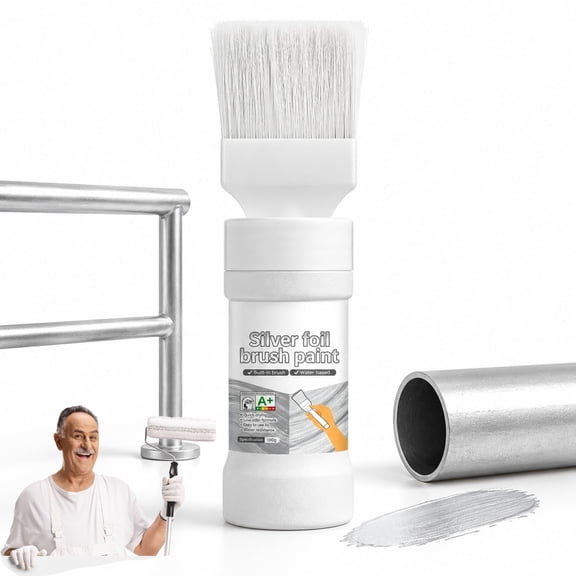 Water-Based Metallic Silver Paint with Built-in Brush, Built-In Brush Water Based Metal Paint for Easy Touch Ups, Surface Renewal and Rust Protection on Indoor and Outdoor Metal
