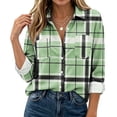 thumbnail image 4 of Yertdoel Flannel Shirt Women Long Sleeve Plaid Lapel Open Front Button Down Shirts Stylish Casual Soft Cozy Cardigan Jackets, 4 of 6
