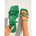 thumbnail image 1 of Fashionable Outdoors White Flat Slippers for Women, Criss Cross Plain Artificial Leather Open Toe Slide Sandals, 1 of 4