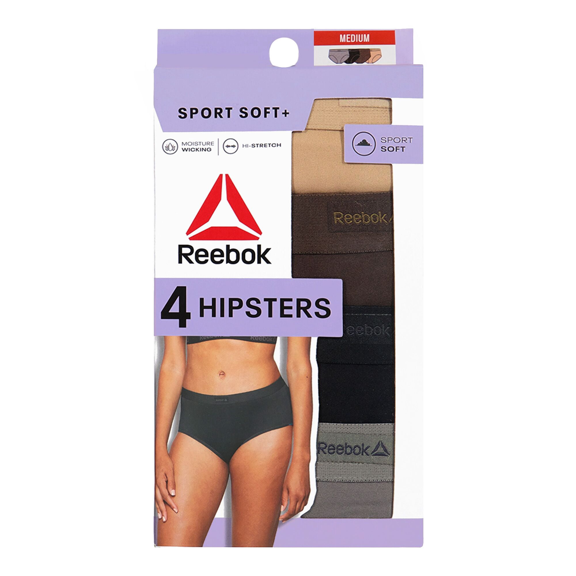Reebok Women's Sport Soft Hipster Panties, 4-Pack Sizes S-2XL