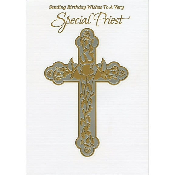 Designer Greetings Gold Foil Accented Cross Birthday Card for Priest
