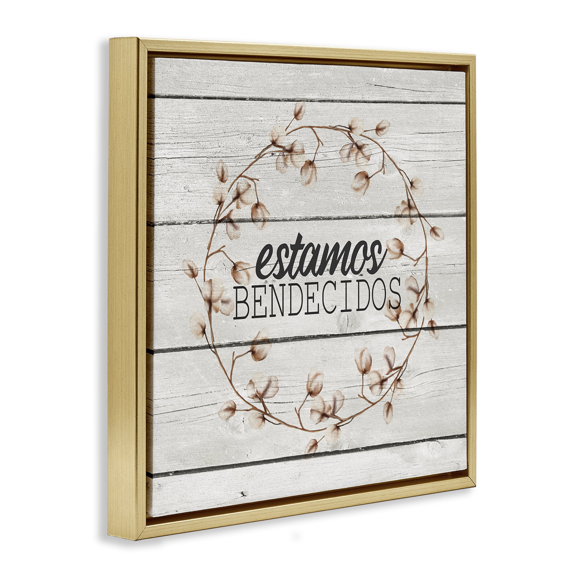Stupell Industries Estamos Bendecidos con Algodón Inspirational Quotes & Sayings Painting Gold Floater Framed Art Print Wall Art, 18 x 18